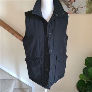 Men’s Theory puffer vest black leather tri…